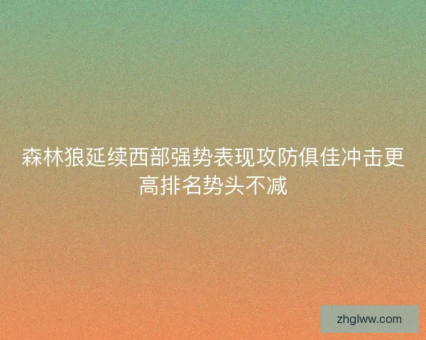 森林狼延续西部强势表现攻防俱佳冲击更高排名势头不减
